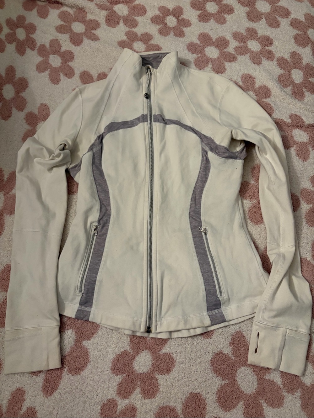 Lululemon White Zip-Front Athletic Jacket with Gray Accents